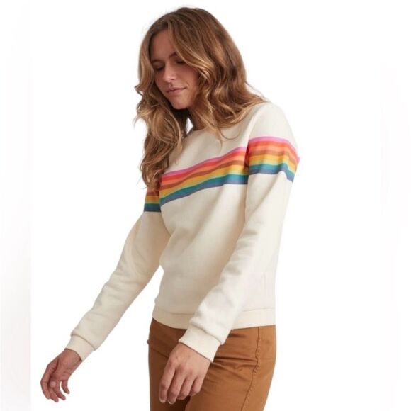 Marine Layer Anytime Sweatshirt Ivory Rainbow Striped NEW - Picture 2 of 10